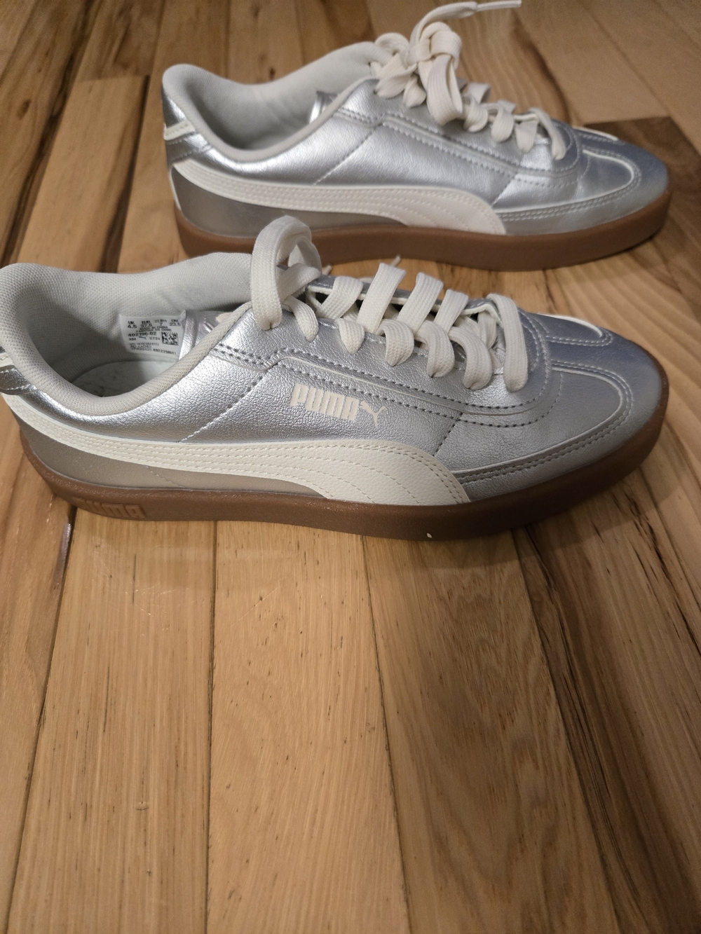 PUMA Women’s Silver Metallic Classic Sneaker with Cream Accents